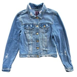 BoomBoom Jeans Women’s S Light Wash Denim Button Distressed Jean Jacket JK14988Z
